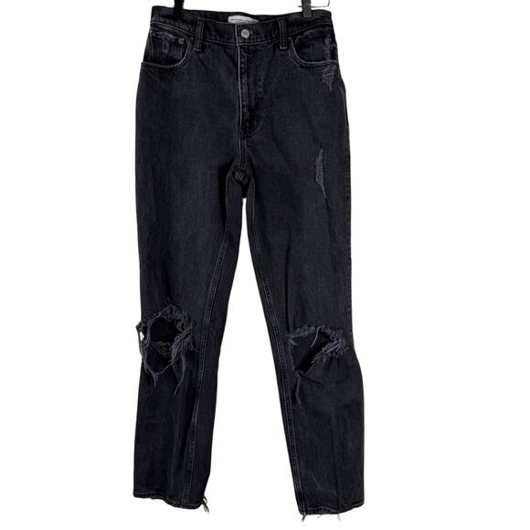 Abercrombie & Fitch Black The 90s Straight Jeans Ultra High Rise Distressed 27/4 - Picture 2 of 11